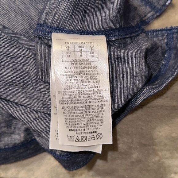 Guess M Hooded Long Sleeve Heathered Blue Chambray Trim Tee Henley - Picture 12 of 13